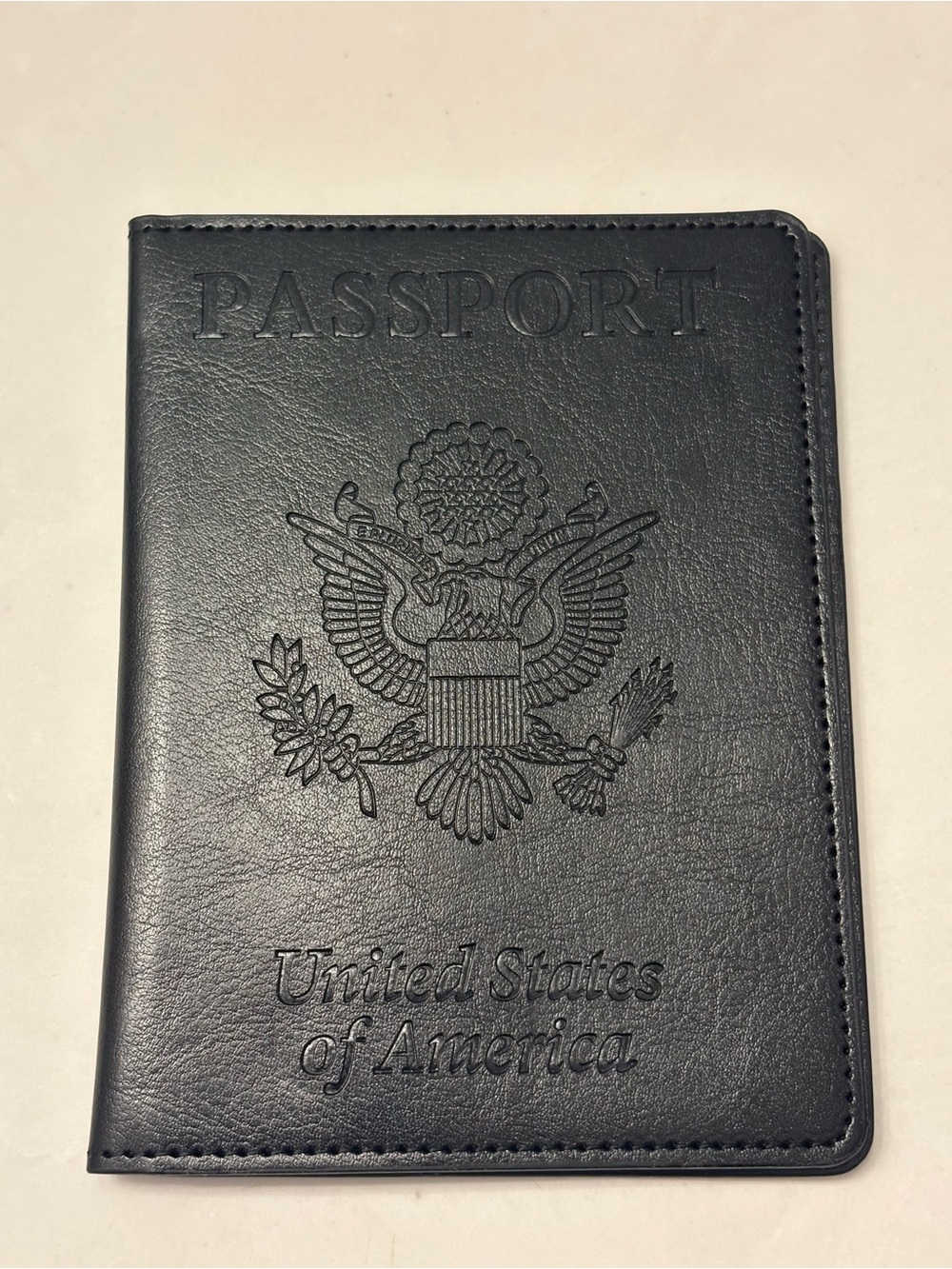 NEW Black Onyx Vegan Leather Passport Holder Embossed Document Window Midnight